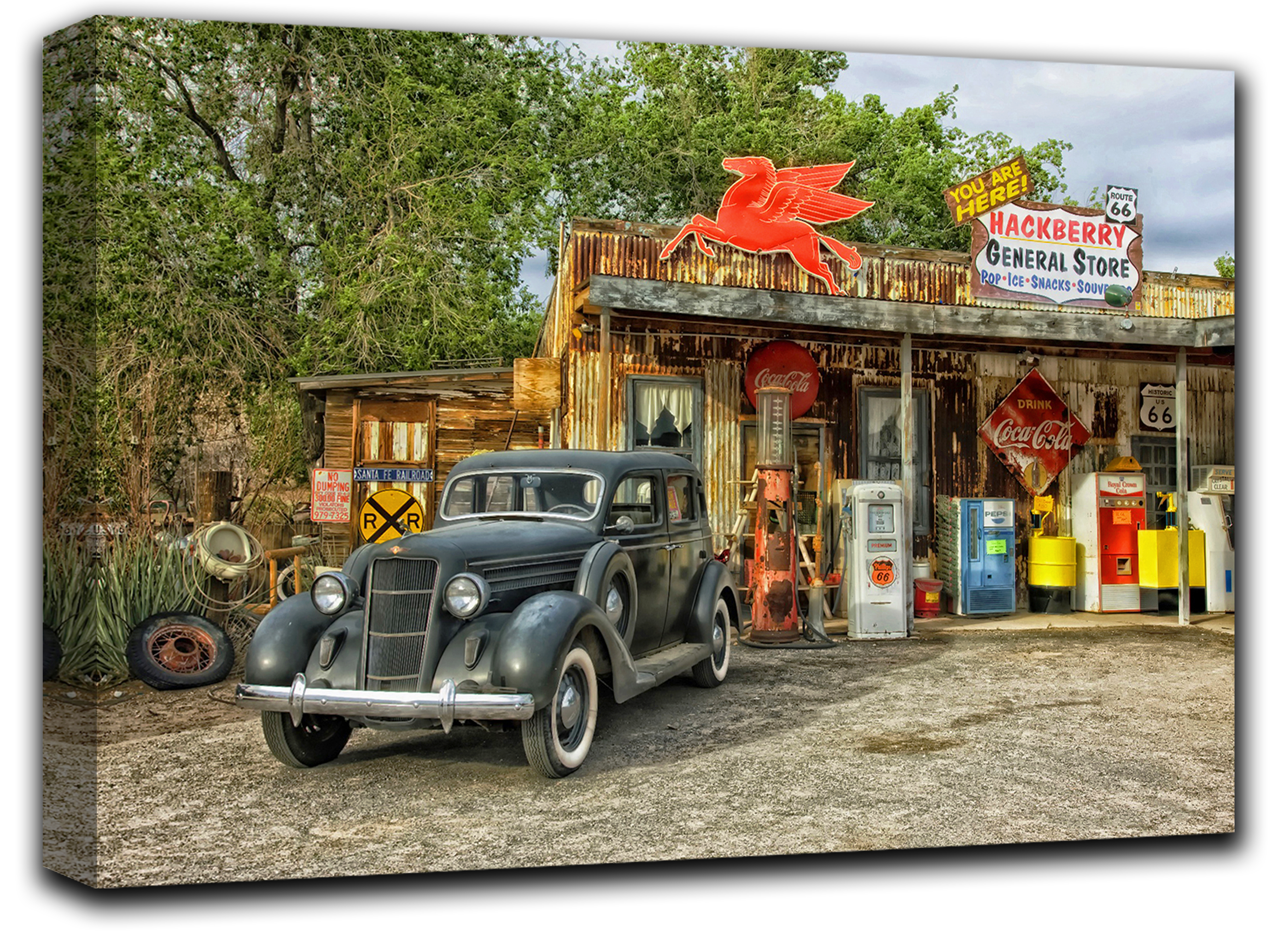 

картина на холсте старый автомобиль на шоссе шоссе Route-66 Hotel Arizona HD 69 см x 102 см