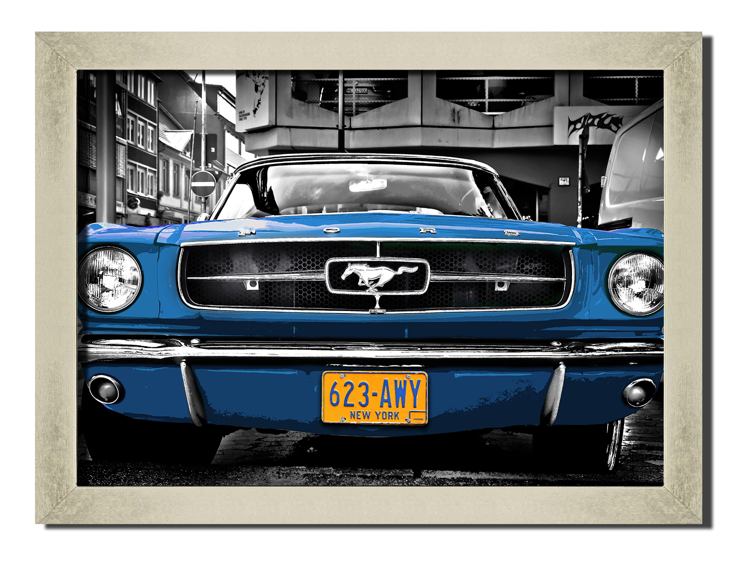 

Silver frame картина на файн-арт бумаге Синий Мустанг 1964 старинные ретро и винтажные авто Hotel Arizona HD 31 см x 41 см