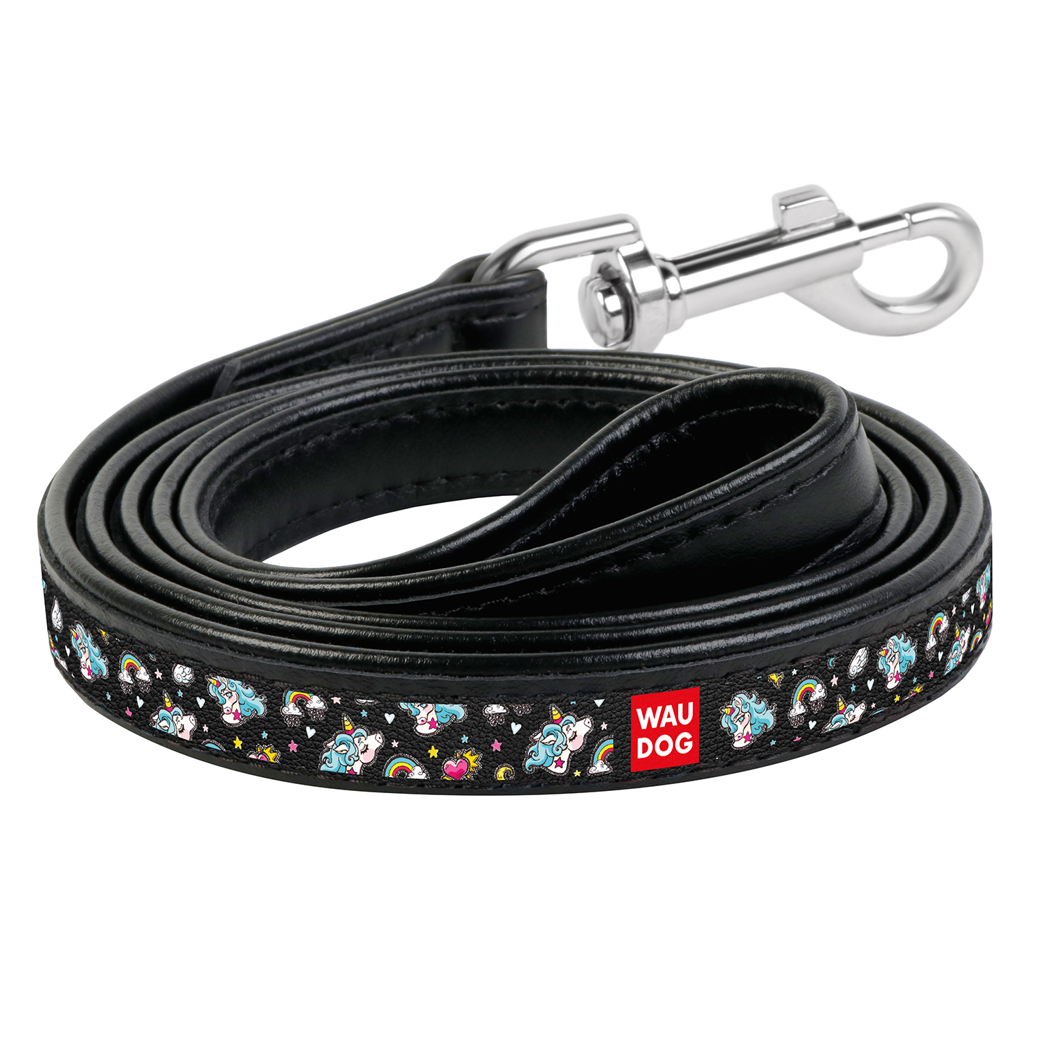 

Кожаный поводок для собак WAUDOG Design с рисунком "Единороги" Черный 122 см 18 мм (0118-0013-01)