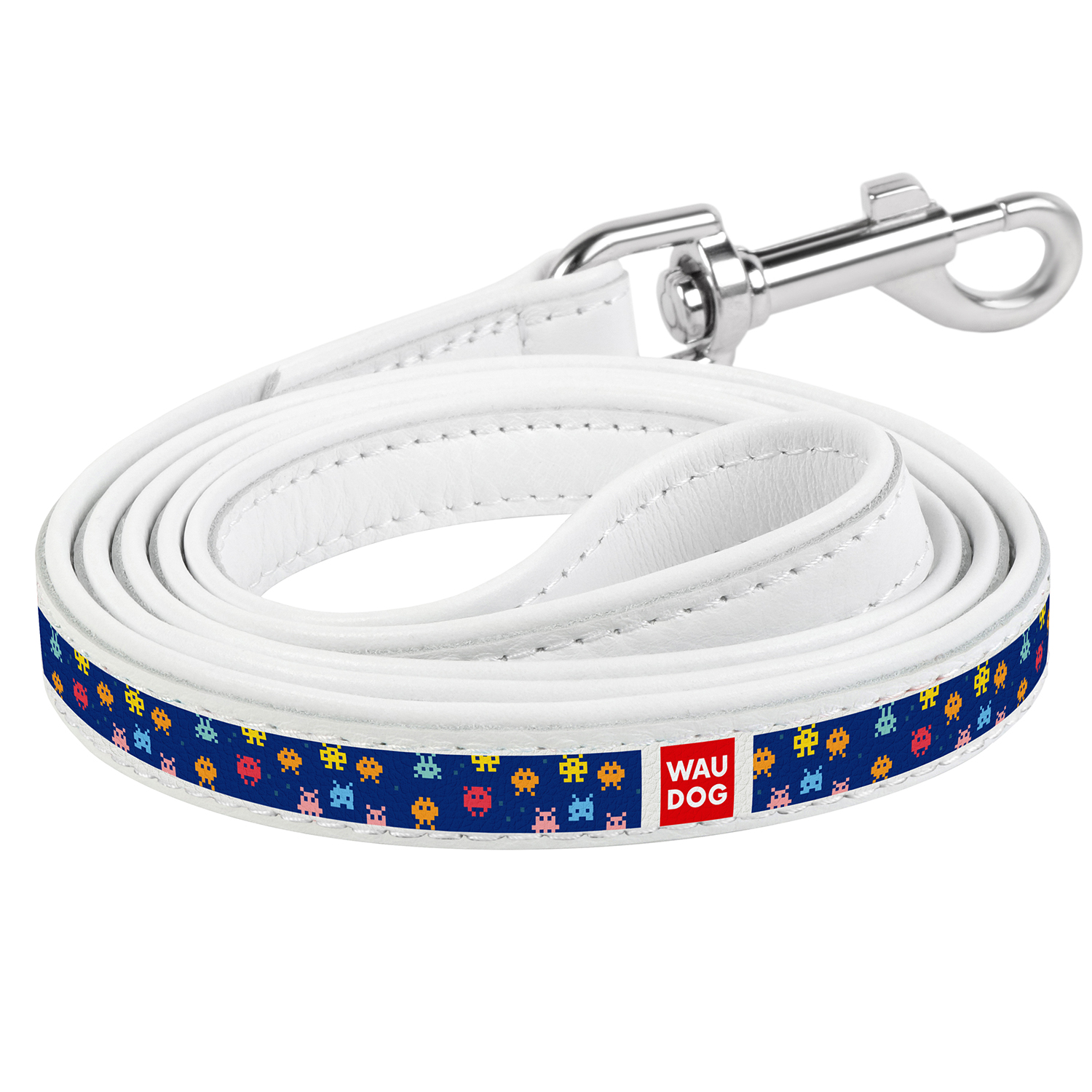 

Кожаный поводок для собак WAUDOG Design с рисунком "Пиксели" Белый 122 см 25 мм (0125-0096-15)