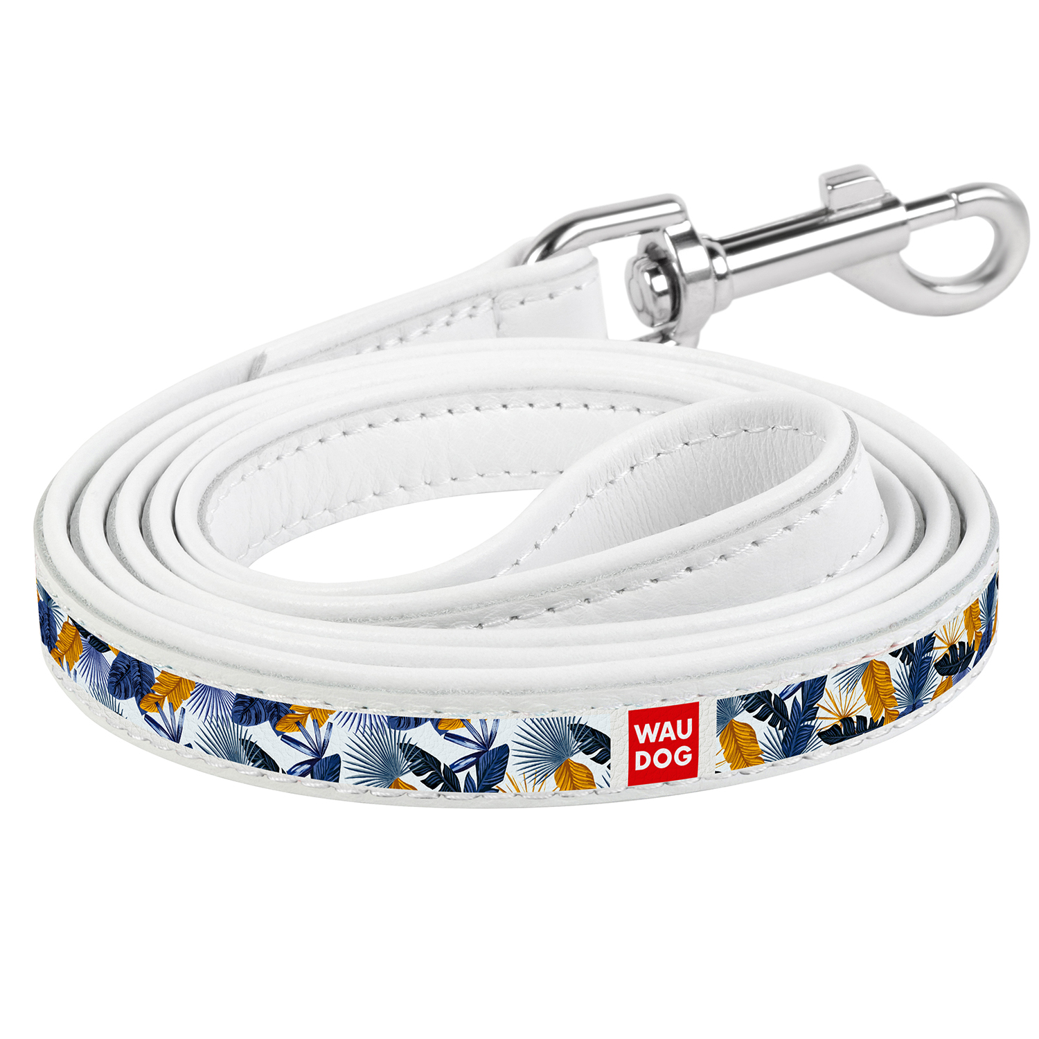 

Кожаный поводок для собак WAUDOG Design с рисунком "Джунгли" Белый 122 см 18 мм (0118-0041-15)