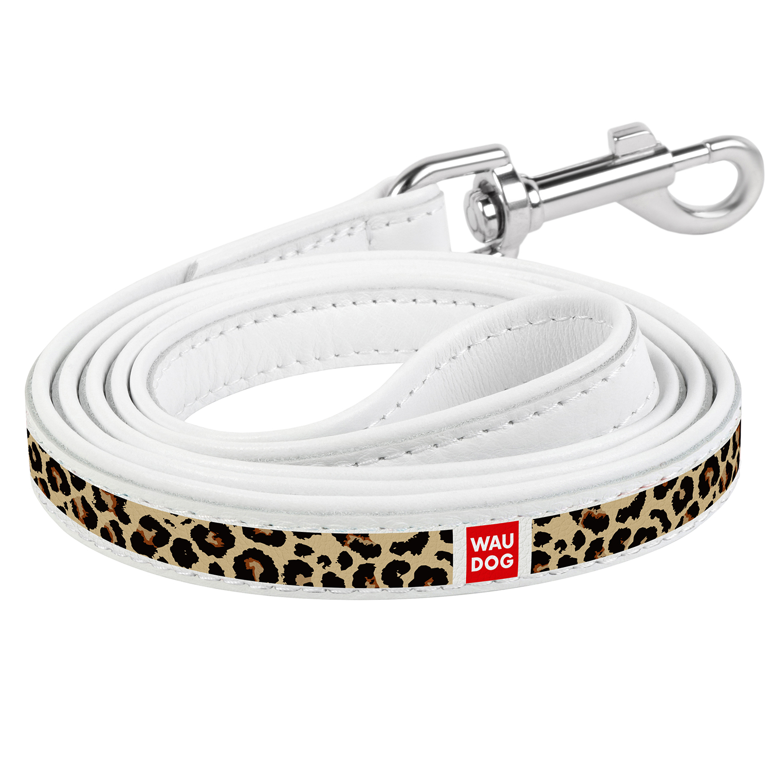 

Кожаный поводок для собак WAUDOG Design с рисунком "Леопард" Белый 122 см 18 мм (0118-0061-15)
