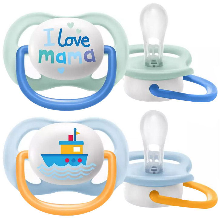 

Пустышка ортодонтическая Philips AVENT Ultra Air I love... для мальчиков 0-6 мес 2 шт (SCF080/01)