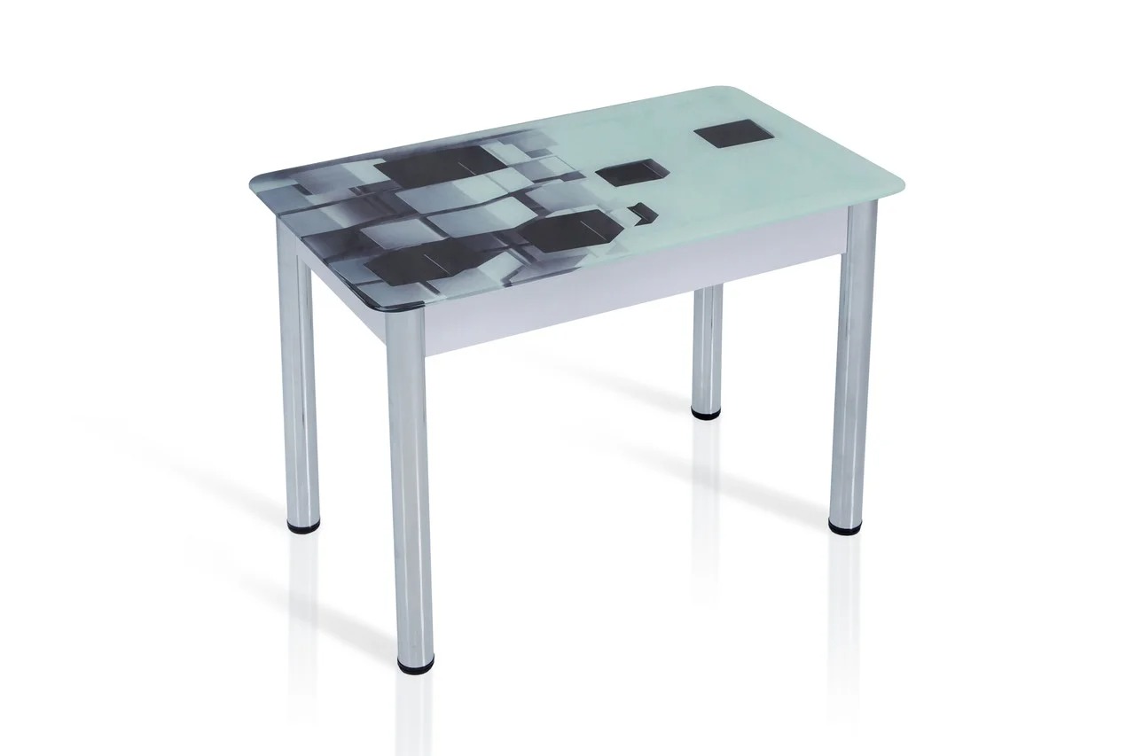 

Обеденный стол в гостиную, кухню Фреш 100x60 стекло с фотопринтом Кубики/металл хром цвет Микс Мебель