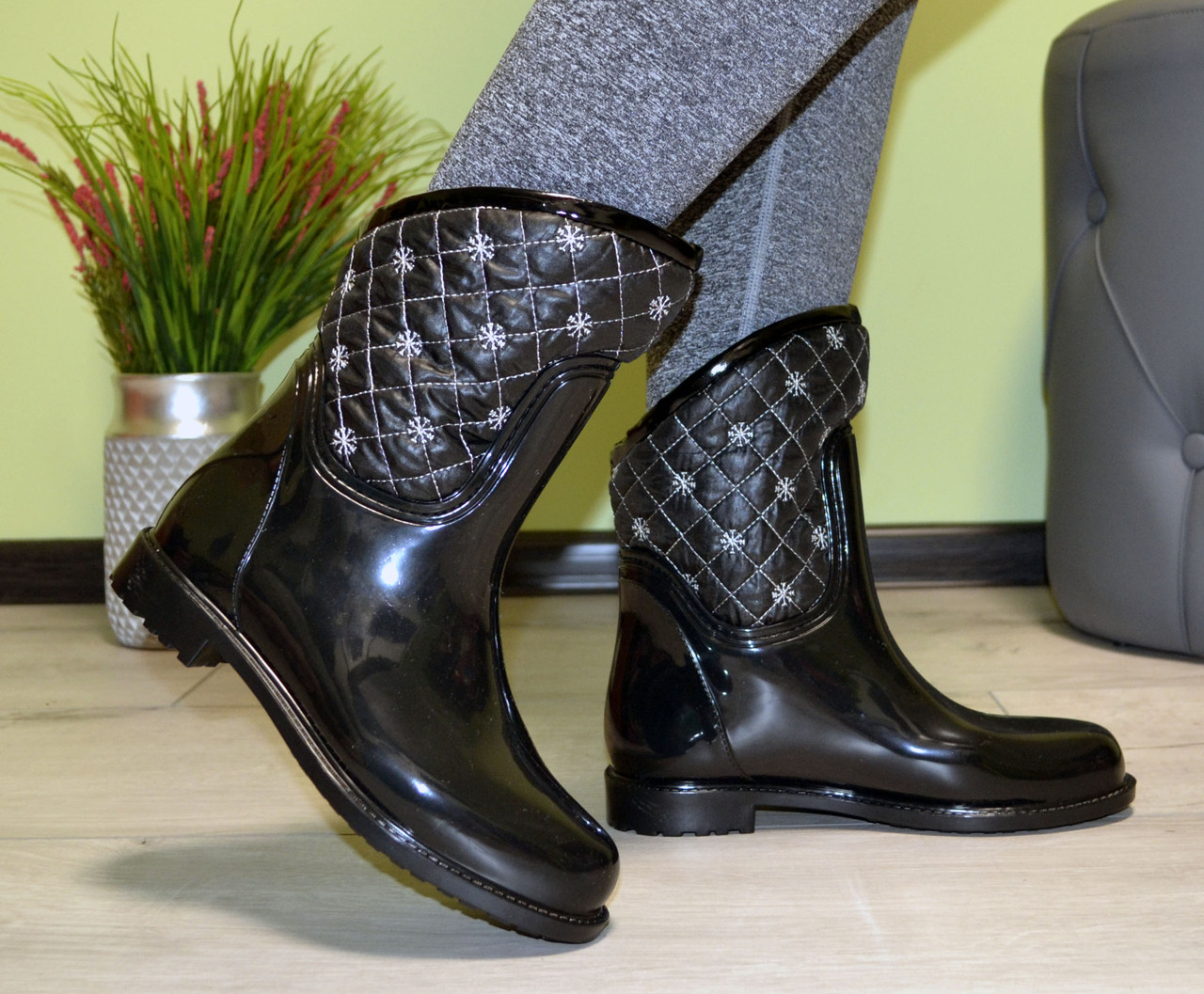 

Сапоги резиновые W-shoes 120b женские силиконовые черные на флисе 37р. (23 см) b-215