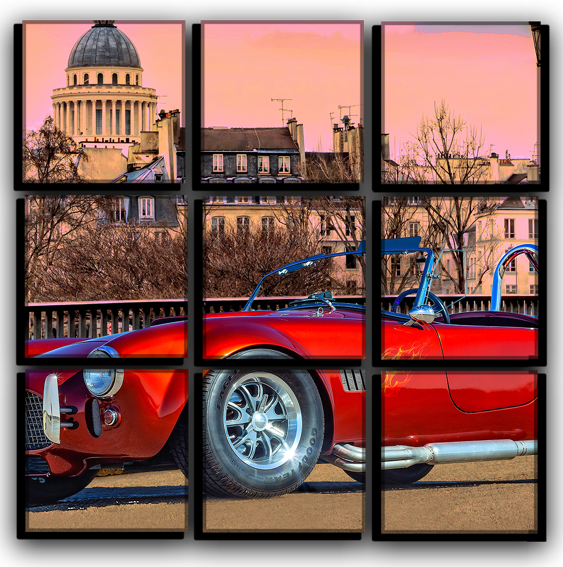 

Модульная картина на холсте 9 частей Романтическая Парижская осень старинные ретро винтажные авто Hotel Arizona HD 77 см x 77 см