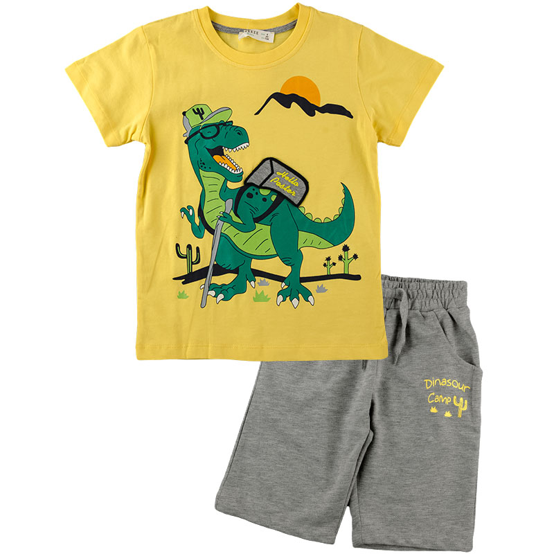 

Комплект летний для мальчика (футболка + шорты) BREEZE 13479 98 см желтый/серый меланж