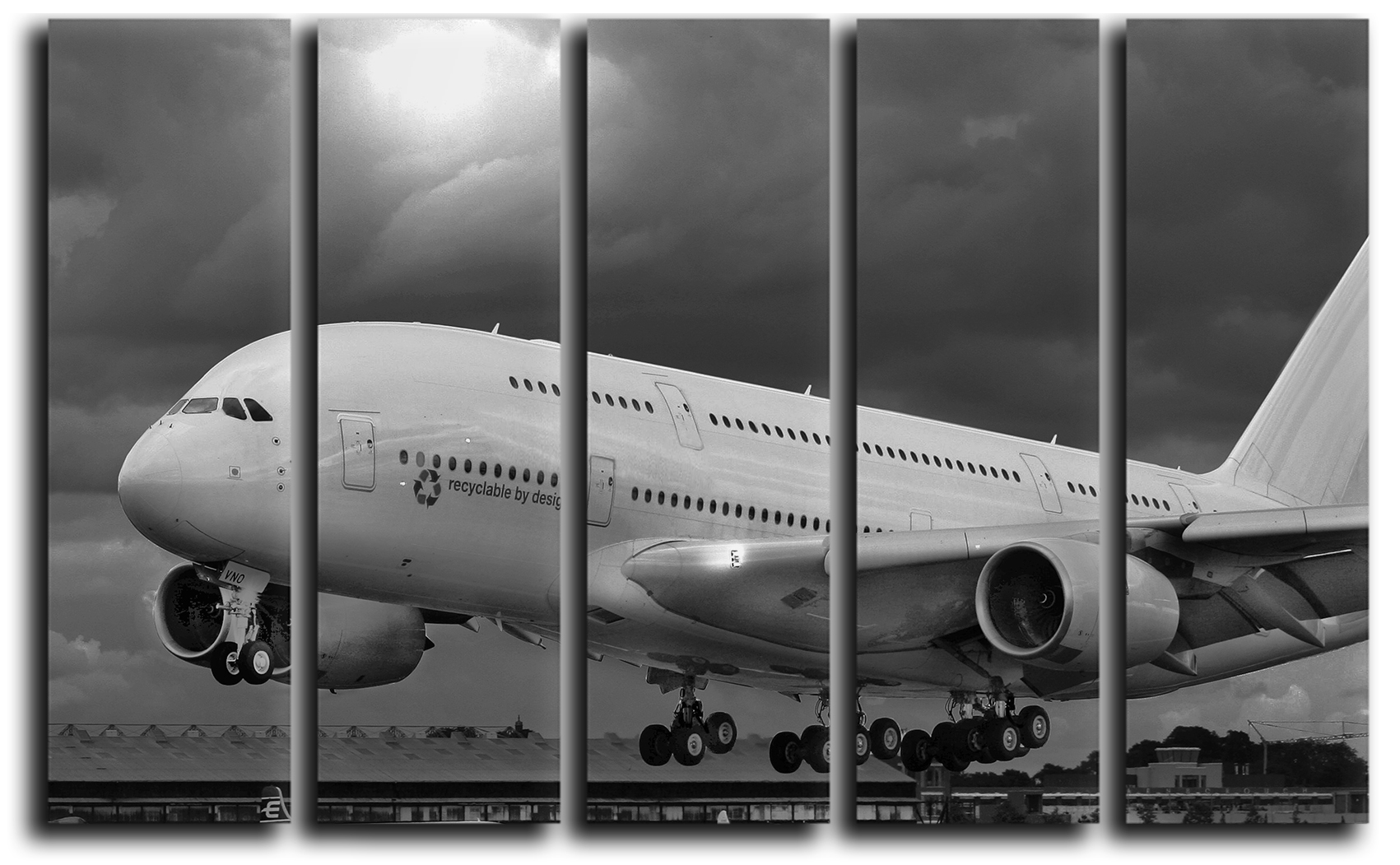 

Модульная картина на холсте из 5 частей Airbus A-380 на взлете реактивный самолет Hotel Arizona HD 89 см x 140 см