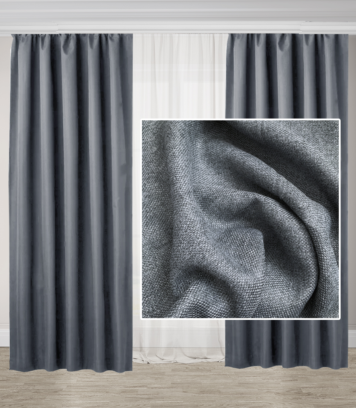 

Шторы Adagio Windows Decor однотонные Рогожка Серая, блекаут 150х270см (2 шторы)