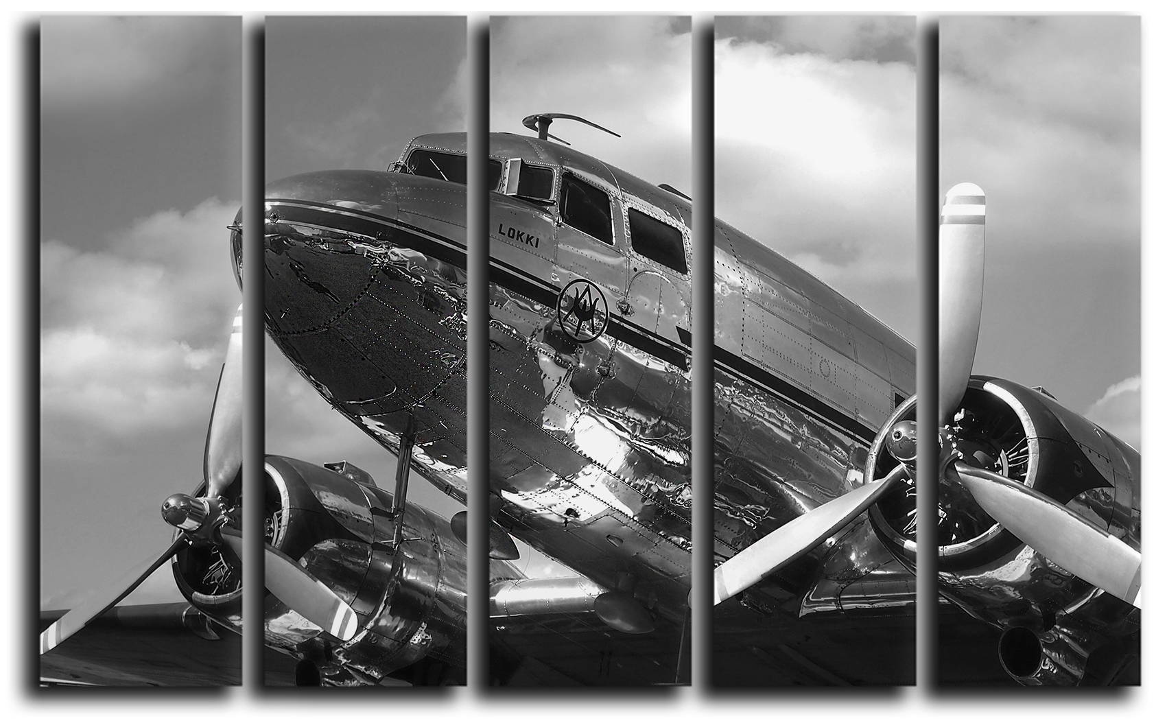 

Модульная картина на холсте из 5 частей винтажный самолет DC-3 пропеллер авиадвигатели Hotel Arizona HD 89 см x 140 см