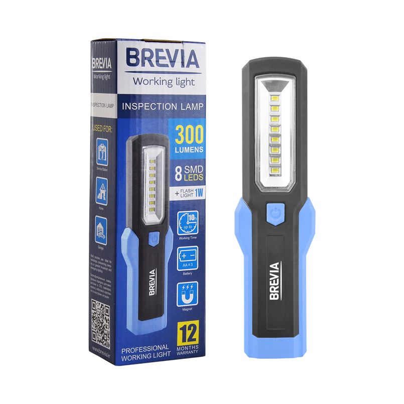 

Фонарь инспекционный Brevia LED 8SMD+1W LED 300lm 3xAA 11310
