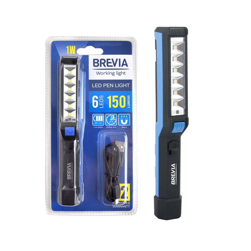 

Фонарь инспекционный Brevia LED Pen Light 6SMD+1W LED 150lm 900mAh microUSB 11210