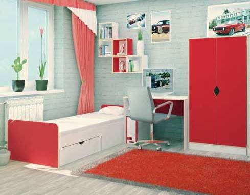 

Детская комната KidsBunkBed D-46 дуб молочный красный 600х1940х840 мм