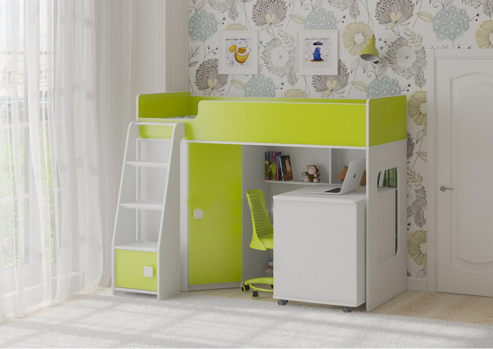 

Кровать-чердак KidsBunkBed K-041 белый цвет лайм 1790 × 808 × 1405 мм