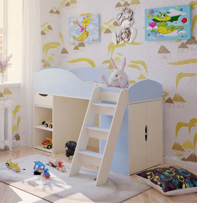 

Детская кровать чердак KidsBunkBed CH-88 дуб молочный лазурь 1040х740х1632 мм