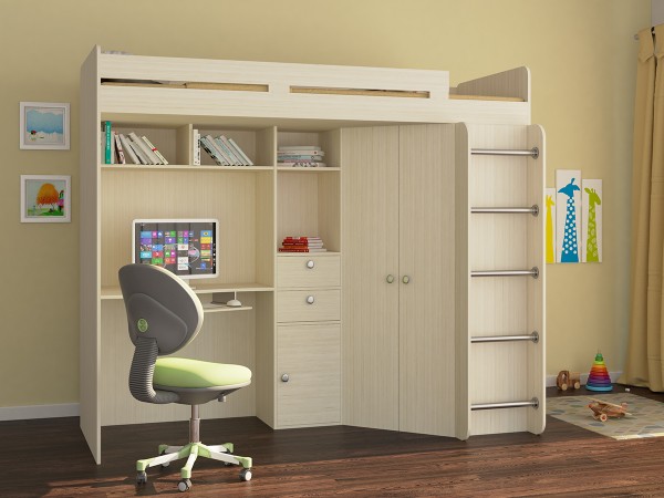 

Кровать чердак KidsBunkBed CH-74 венге светлый 1860х982х2015 мм