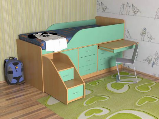 

Кровать чердак KidsBunkBed Ch-24 ольха темная зеленый 1006х1932х900 мм