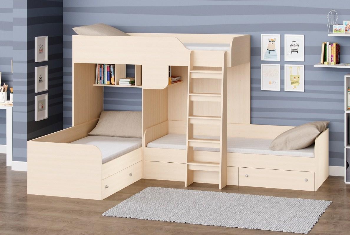 

Трехъярусная кровать KidsBunkBed T-03 дуб молочный 1690х1942х 3292 мм