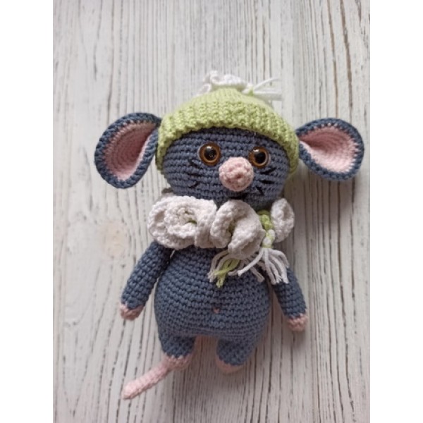 

М'яка іграшка HandMade Мишеня в'язана 16см, сіро-зелений (TI-001)