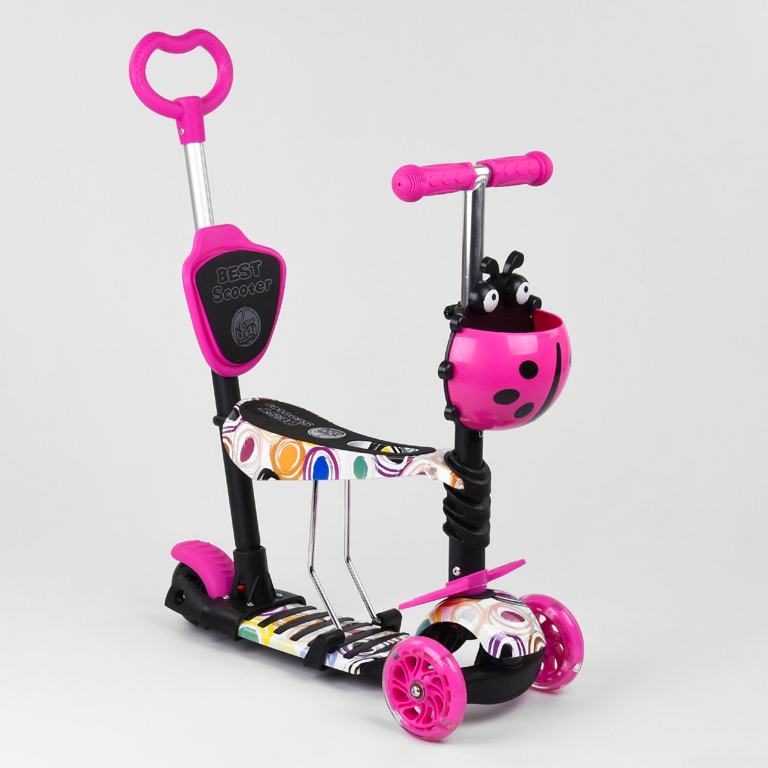 

Детский трехколесный самокат-беговел Best Scooter 5в1 колеса PU со светом 75009
