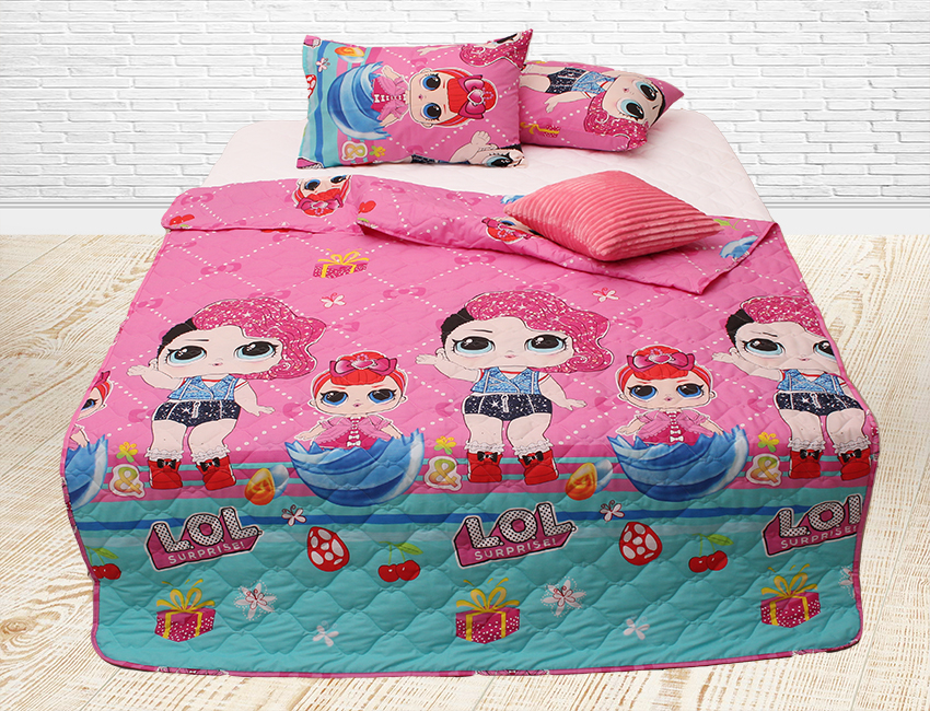 

Стеганное покрывало ТМ TAG 160х212 см хлопок Куклы LOL розовый R-C39