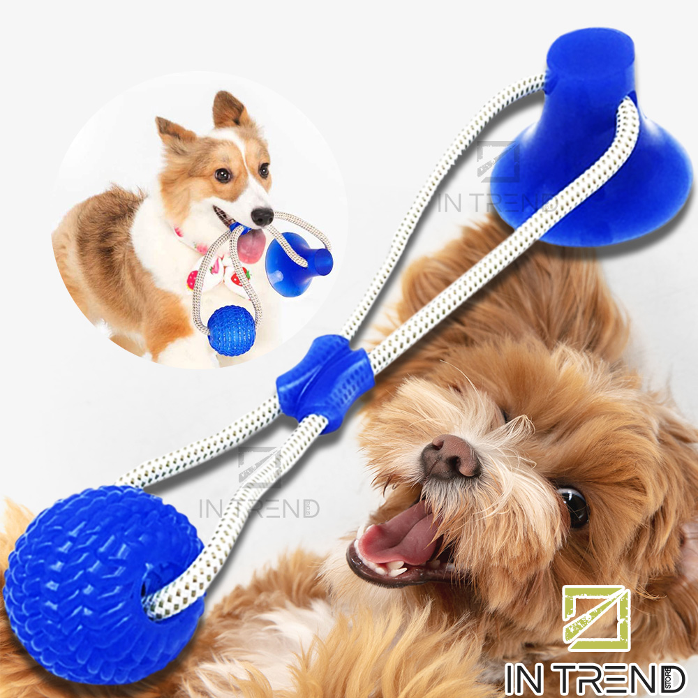 

Игрушка для собак на Присоске Dog Toy Rope PULL - Жевательная шариковая игрушка мяч канат прочный из резини для домашних Животных, Синий