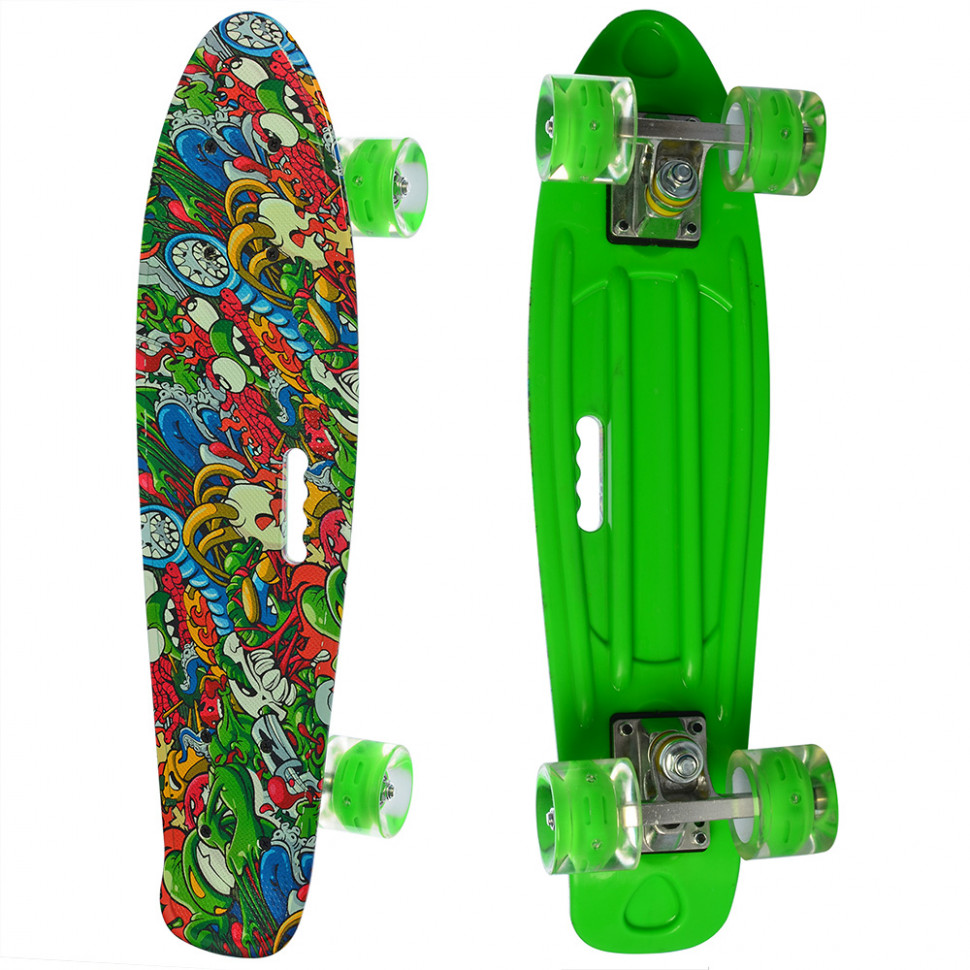 

Детский скейтборд Пенни борд Profi Penny Board Neon Green Зелёный с принтом