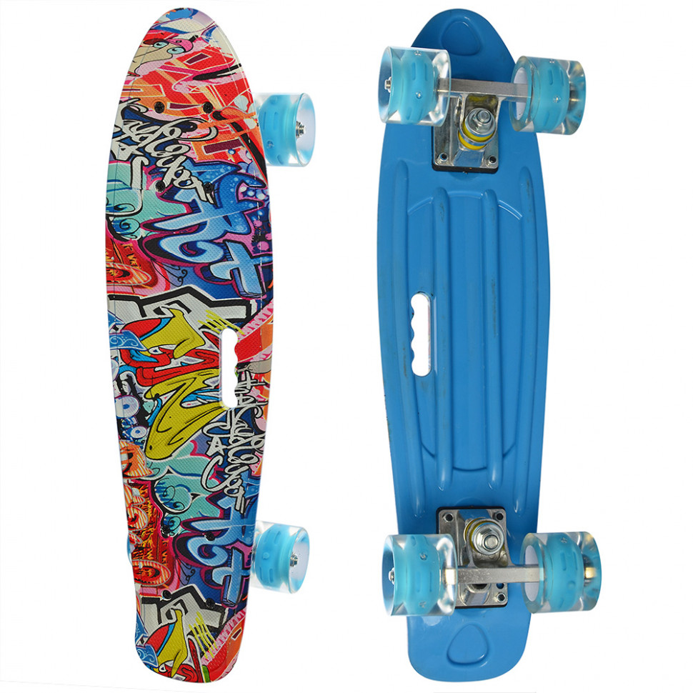

Детский скейтборд Пенни борд Profi Penny Board Neon Blue Голубой с принтом
