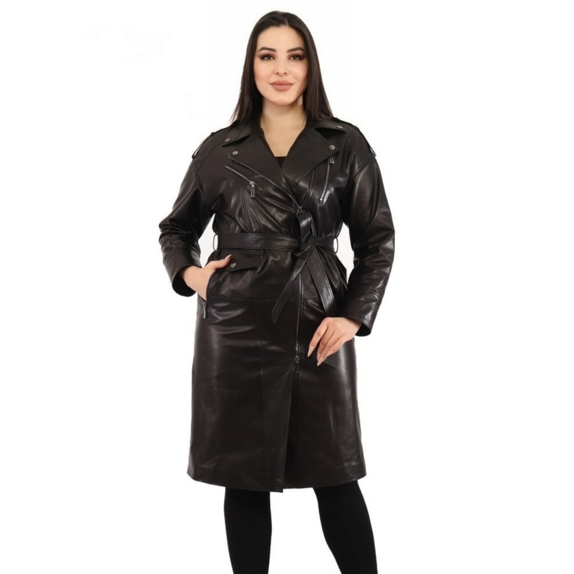 

Кожаный Тренч Без бренда 2XL(52) чёрный 099МК