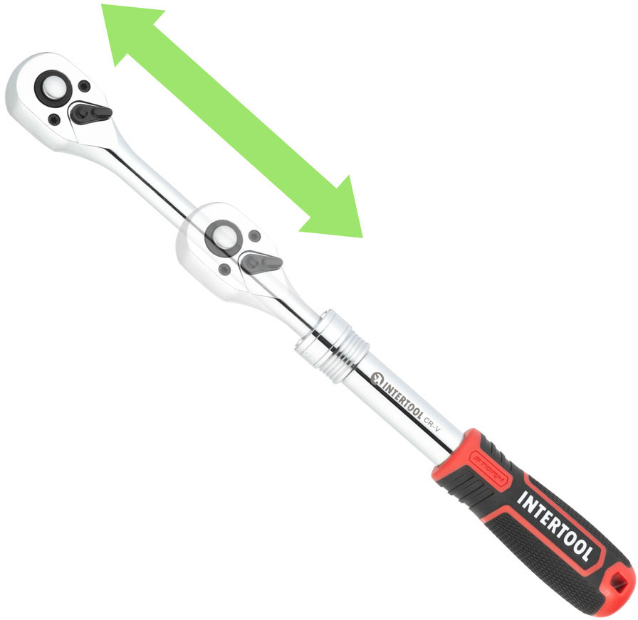 

Ручка з храповим механізмом Intertool Storm 3/8" телескопічна 72 зуби Cr-V (ET-8005)