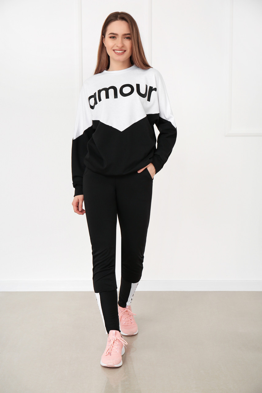 

Легкий женский трикотажный костюм Fashion Girl "Avinium" - белый с черным, Легкий женский трикотажный костюм Fashion Girl "Avinium" 46-48 белый с черным
