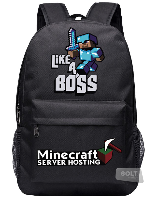 

Рюкзак школьный MineCraft Майнкрафт, ортопедическая спинка, с USB, 3-5 класс, Черный с синим лого