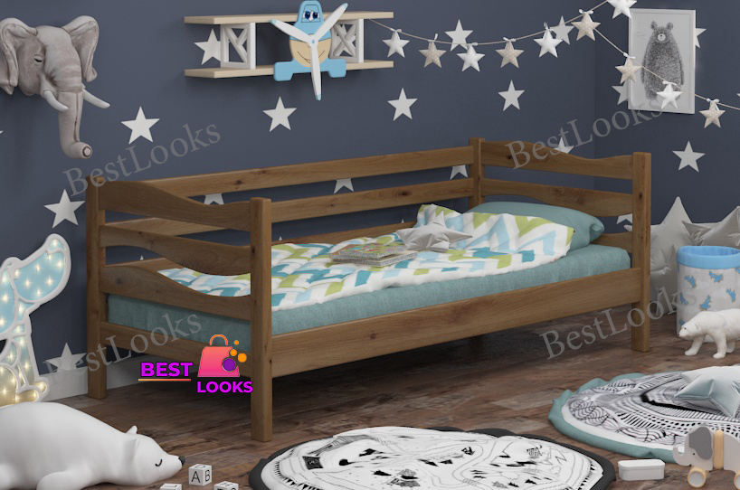 

Кровать детская односпальная 90х200 Wellmebely Волна сосна Орех Светлый Л6