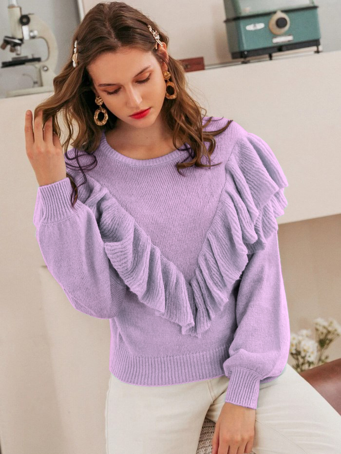 

Свитер женский вязаный с воланами Warmly Berni Fashion (One Size) Фиолетовый