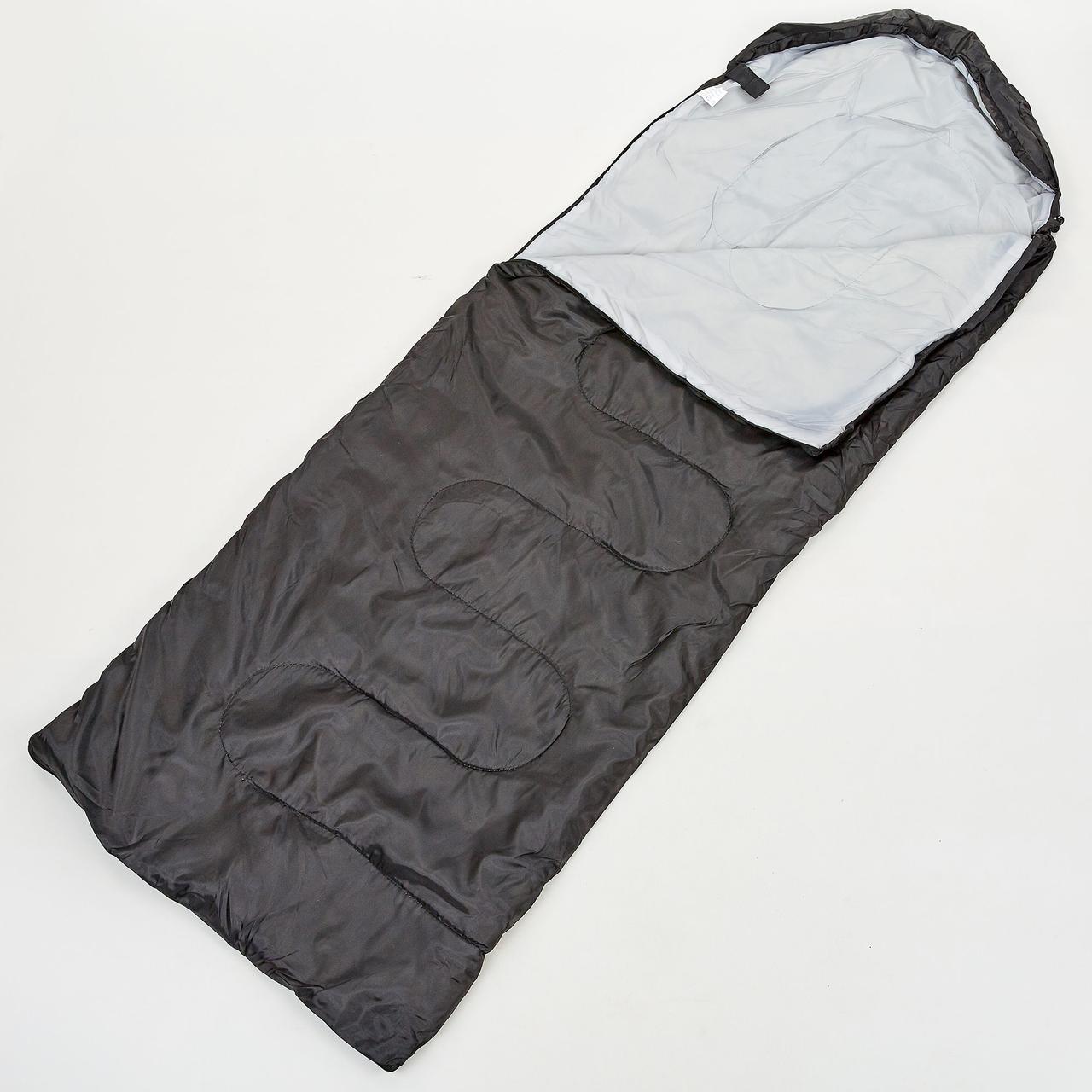 

Спальный мешок одеяло с капюшоном Zelart, PL,хлопок, 1000гр/м2, р-р 210x70см. черный (СПО TY-0561)