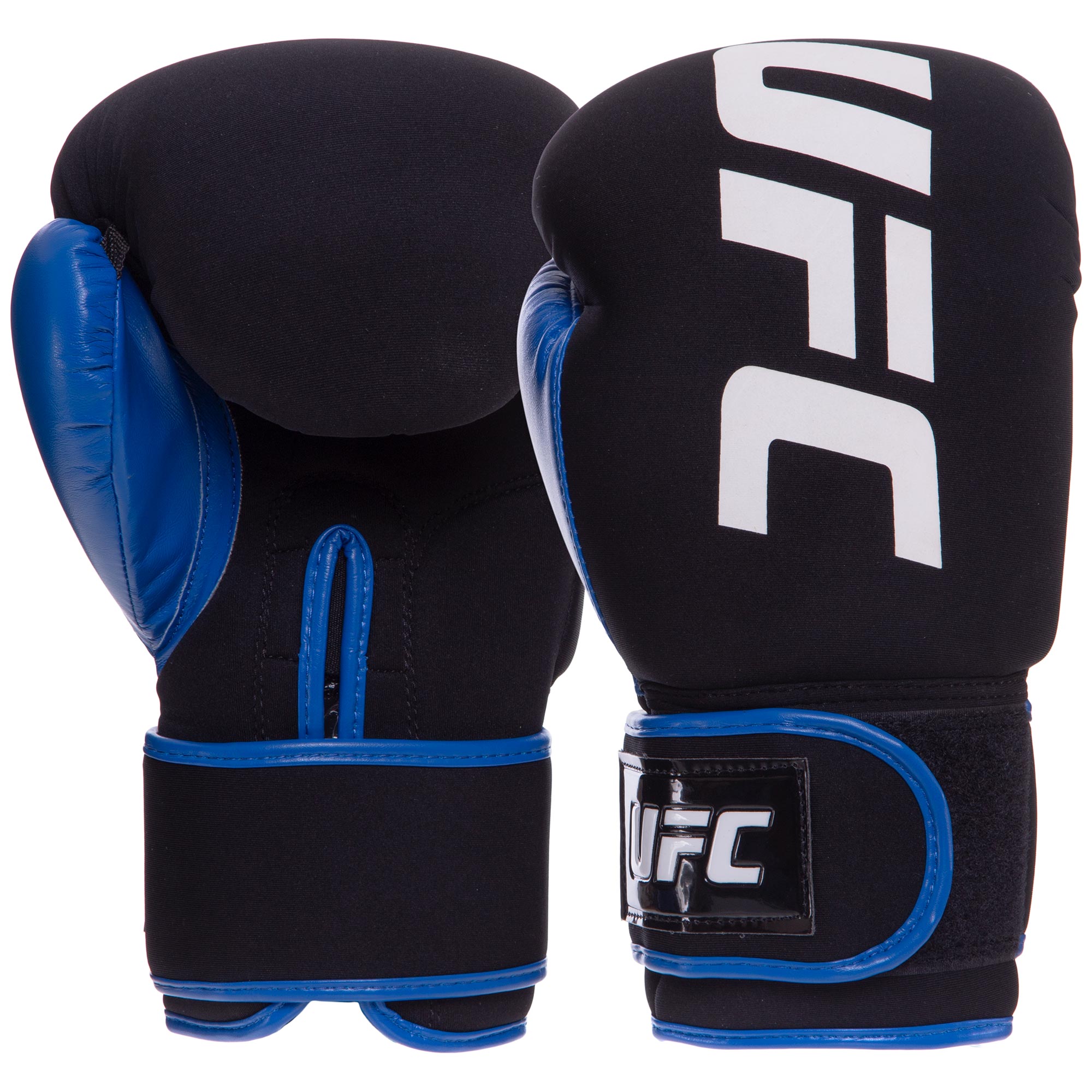 

Перчатки боксерские неопреновые на липучке UFC PRO Washable чёрный-синий, Размер M