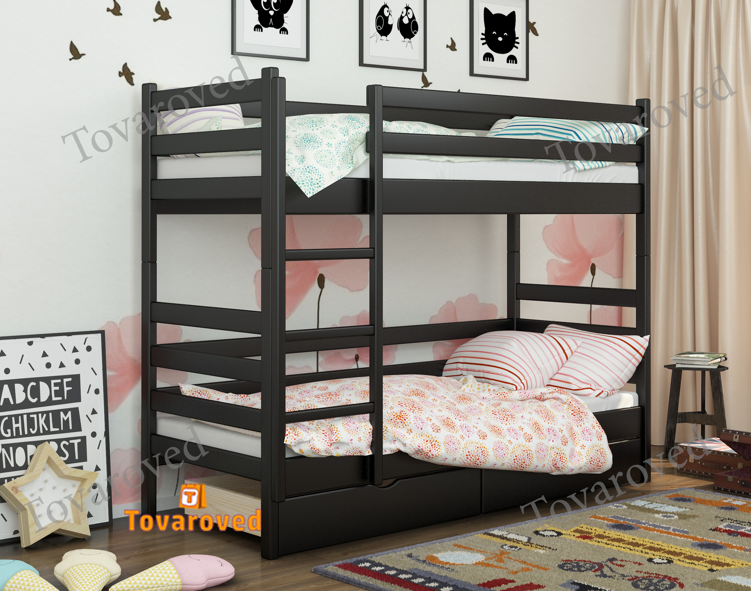 

Двухъярусная кровать с Ящиками 90х190 Wellmebely Соня Трансформер сосна Венге Л6