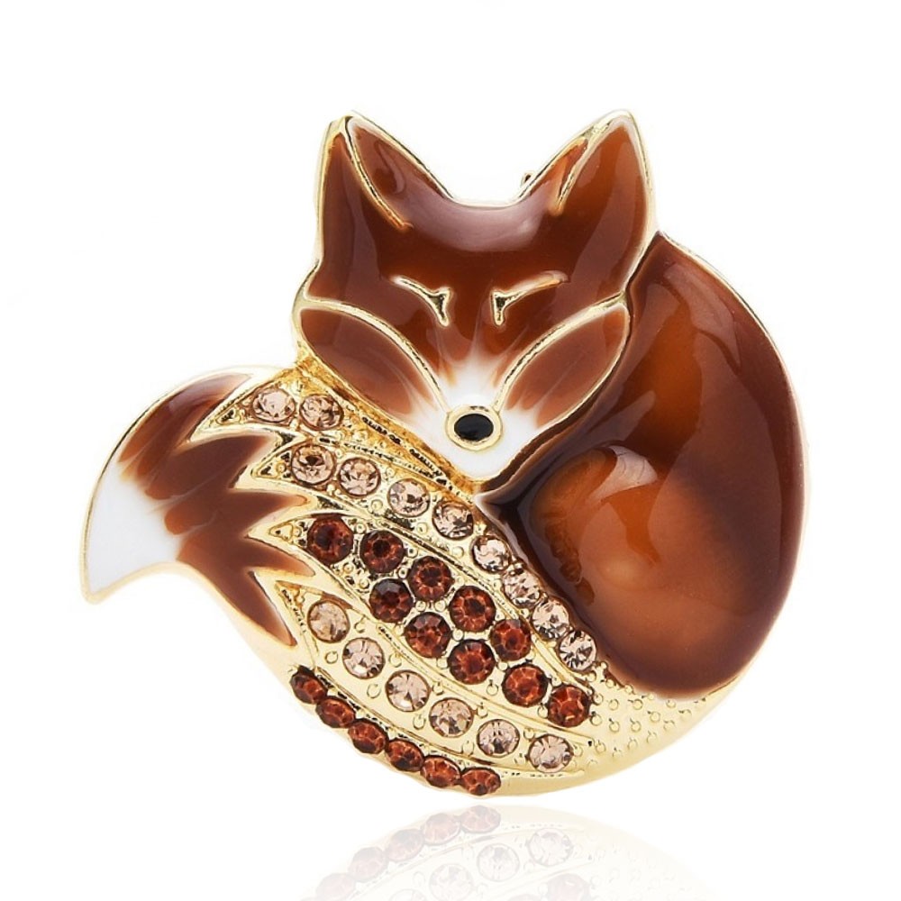 

Брошь женская BROCHE бижутерия с эмалью Животные Спящий Лисёнок коричневая BRBF111755