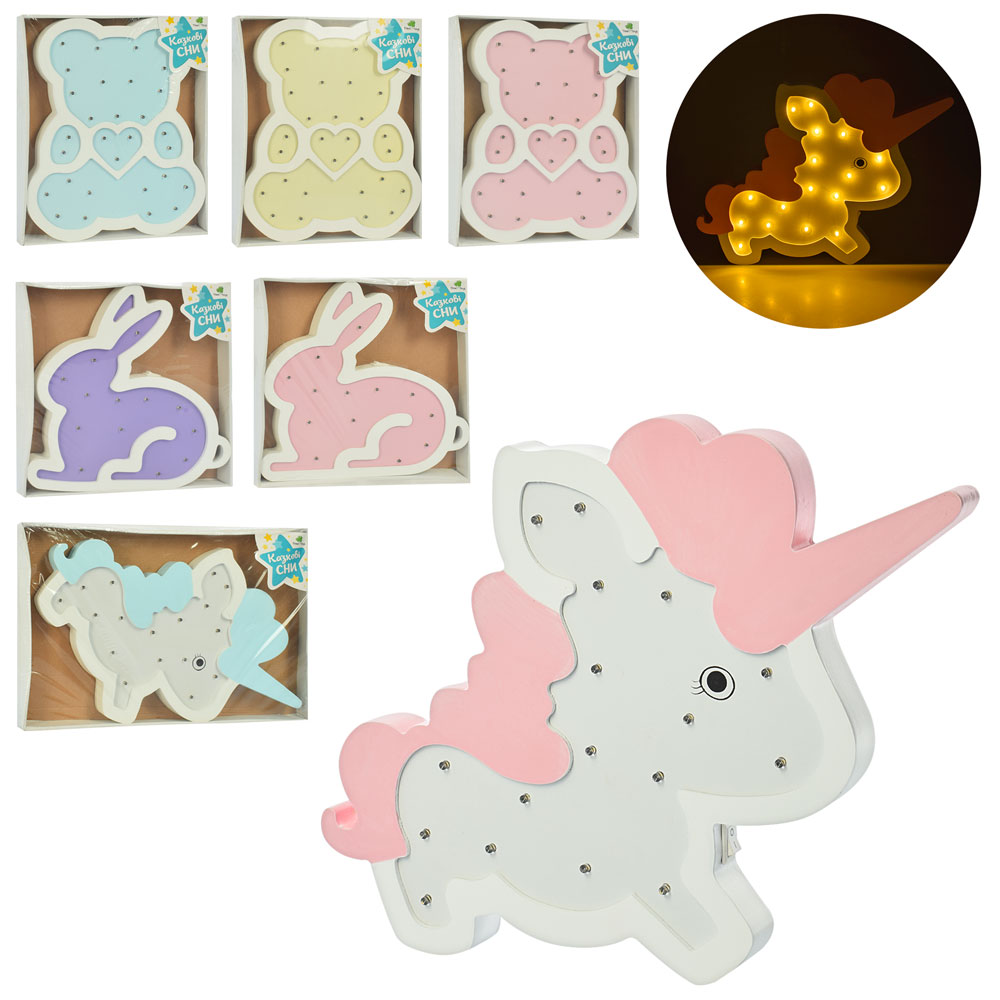 

Деревянная игрушка Ночник MD 2078 (24шт) от29см,3в(единорог,зайчик,мишка),свет,бат,в кор,26-31-3,5см