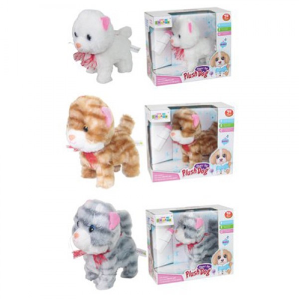 

Мягкая игрушка CL1672ABC (48шт) кот, 16см, бузвук, ходит, 3вида, на бат-ке, в кор-ке, 23-19,5-10,5см