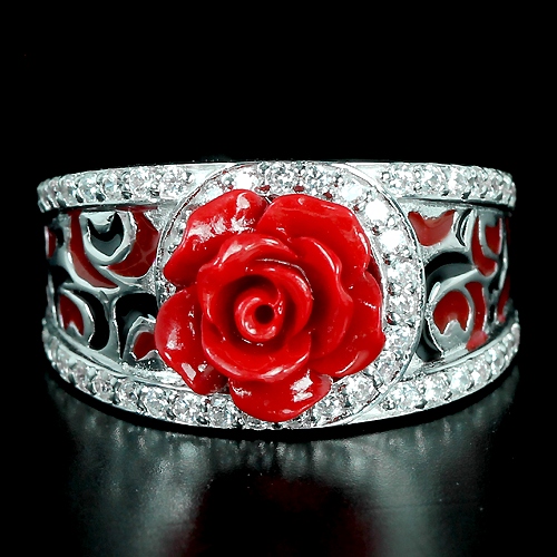 

Кольцо из серебра Роза с кораллом и эмалью К1699 16 размер