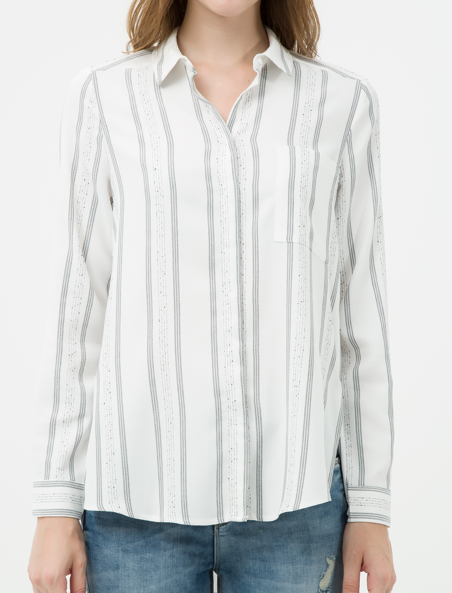 

Рубашка Koton 7KAK63962EW  Grey Stripe, Рубашка Koton 7KAK63962EW 42 Grey Stripe