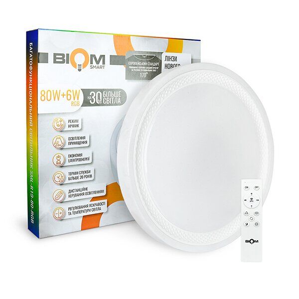 

Светильник светодиодный Biom SMART SML-R19-80-RGB 3000-6000K 80Вт+16Вт RGB с д/у +APP