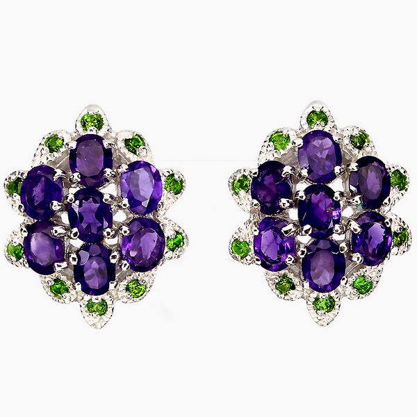 

Серьги из серебра с аметистами и хромдиопсидом С1587