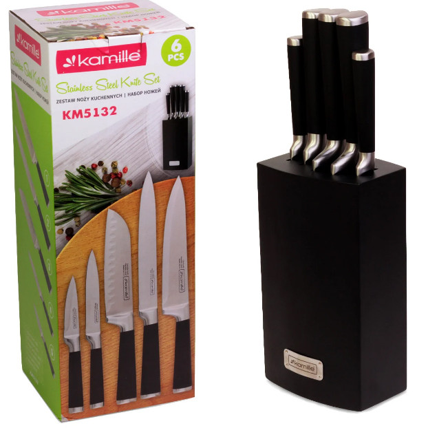 

Набор ножей Kamille 6 предметов из нержавеющей стали подставкой soft touch KM-5132