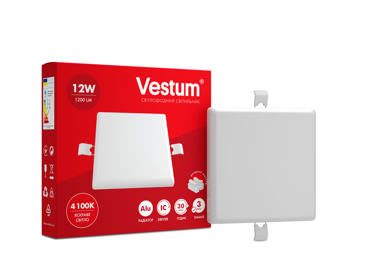 

Квадратный светодиодный врезной светильник "без рамки" Vestum 12W 4100K 1-VS-5603