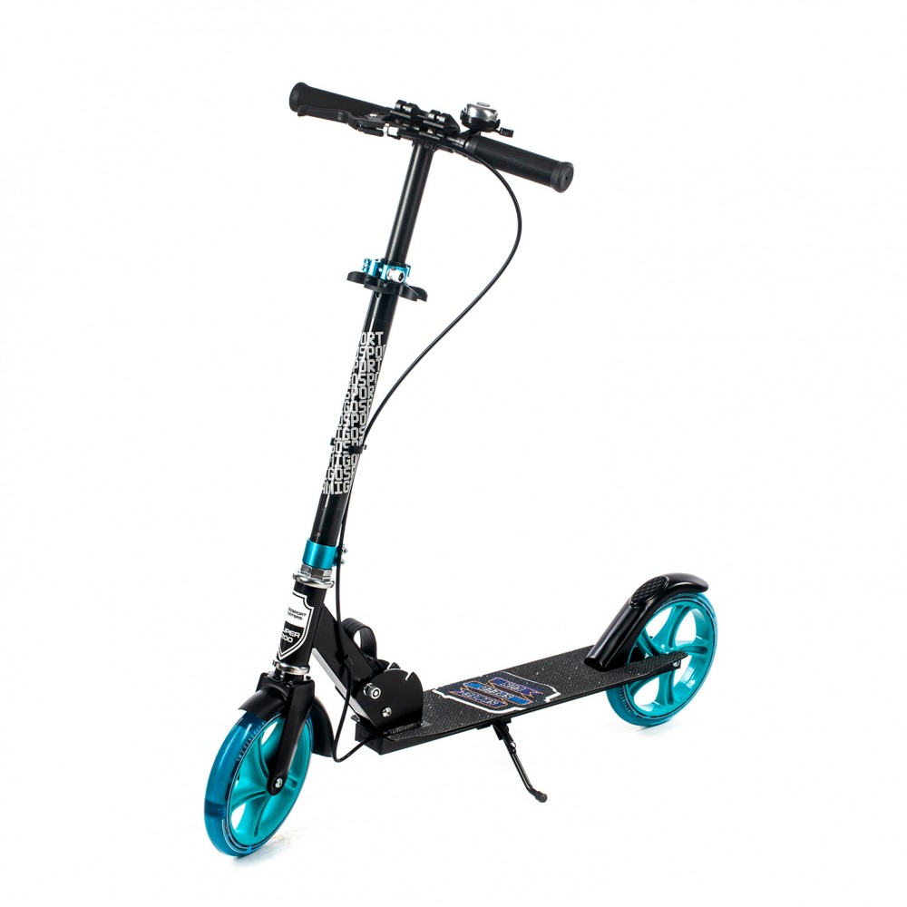 

Самокат двухколесный Amigo Explore GROOVE NEW Scooter черный синий светящиеся колеса, звонок, ручной тормоз 1189