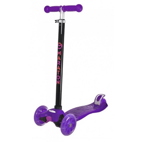 

Самокат Maraton Scooter 98 фиолетовый, регулируемый руль, светящиеся колеса