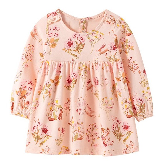 

Платье для девочки с длинным рукавом и цветочным принтом розовое Animals and flowers Berni Kids (130) Розовый (57331)