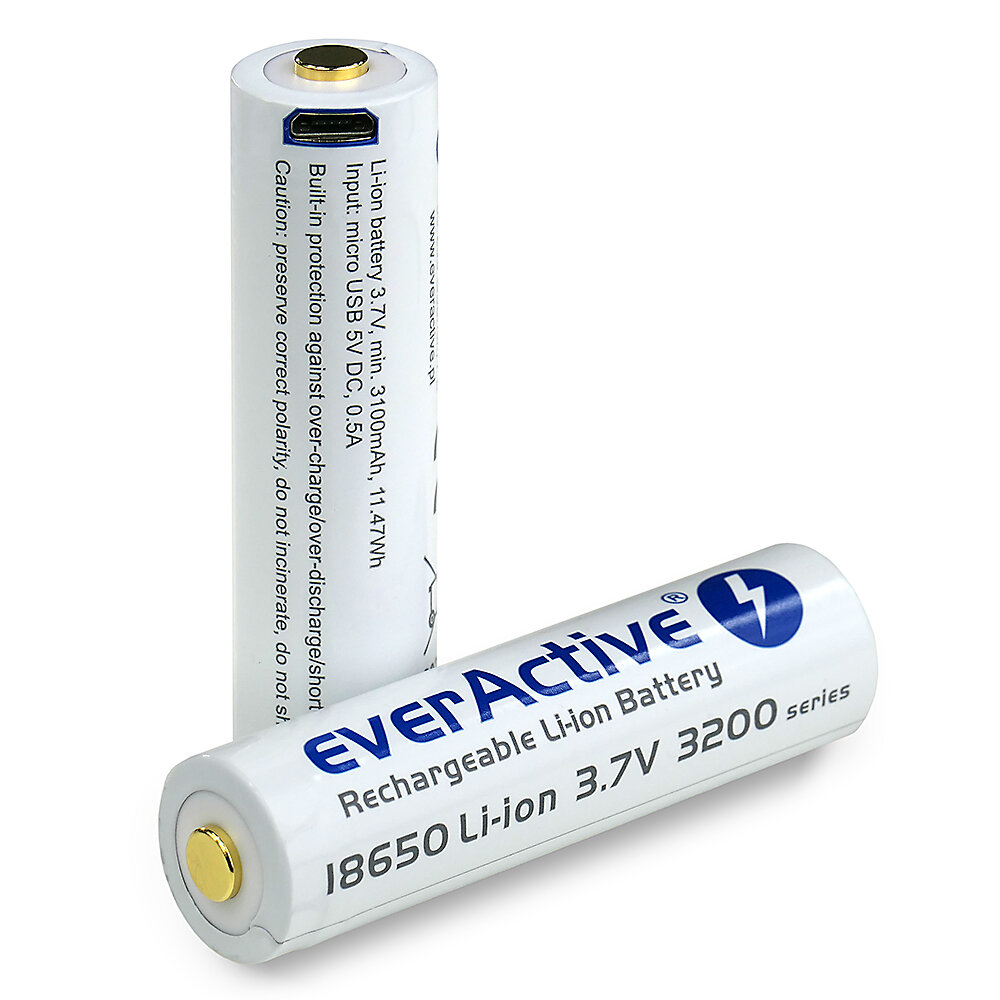 Аккумулятор 18650 с зарядкой от USB Everactive 3200mah  Купить аккумулятор  18650 с USB зарядкой Everactive 3200mah